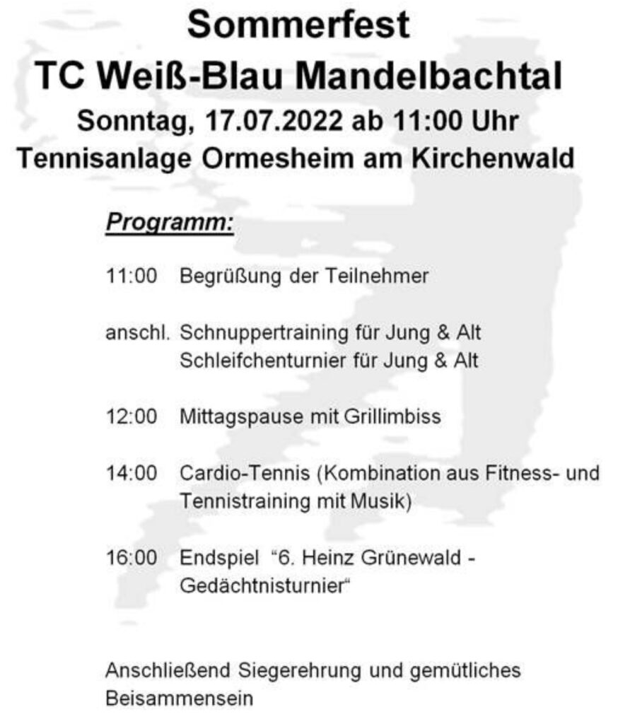 Sommerfest am Sonntag den 17.07.